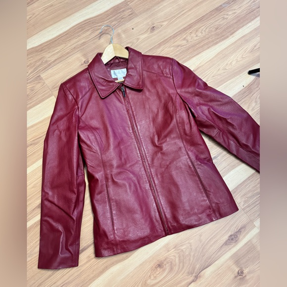 90s Cherry Red Leather Coat - Picture 3 of 6